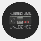 New Husband Level Unlocked Just Married Gamer Bach Ronde Sticker (Voorkant)