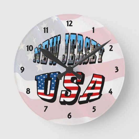 New Jersey Afbeelding and USA Text Clock Ronde Klok (Voorkant)