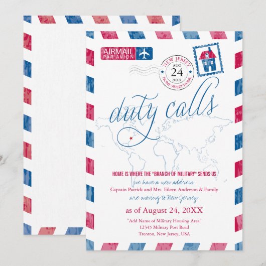 New Jersey Airmail Wereldkaart Militair Verhuizen Kaart (Voorkant / Achterkant)