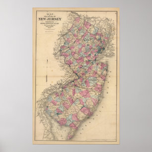 New Jersey Atlas-kaart Poster