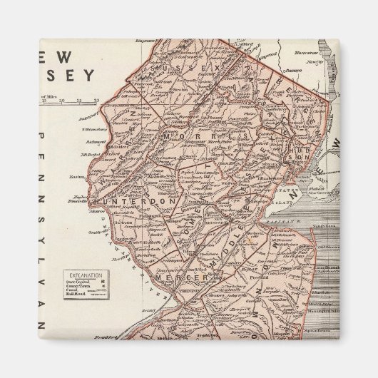 New Jersey Atlas Map Magneet (Voorkant)