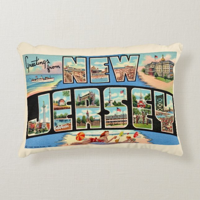 New Jersey Begroeting Vintage Worp Kussen (Voorkant)