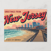 New Jersey Boardwalk Nostalgia Print Feestdagenkaart (Voorkant)
