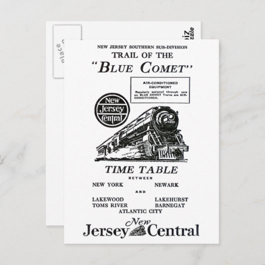 New Jersey Central Blue Comet Train Briefkaart (Voorkant / Achterkant)