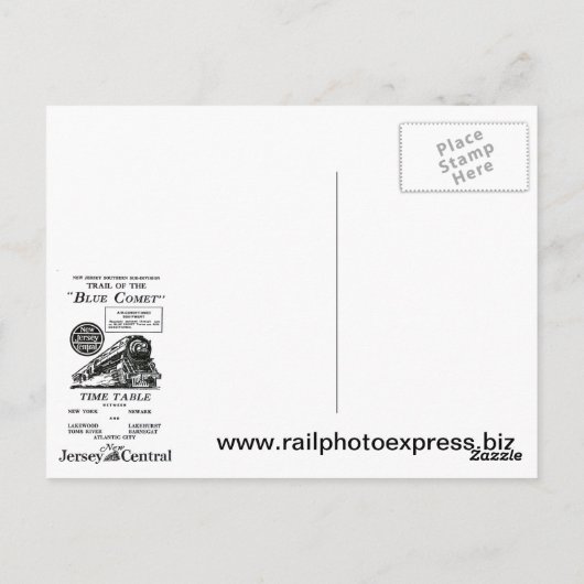 New Jersey Central Blue Comet Train Briefkaart (Achterkant)