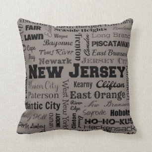 New Jersey Cities Typografie gooit kussen in grijs