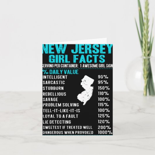 New Jersey Girl Facts Funny Birthday Gift Born In  Kaart (Voorkant)