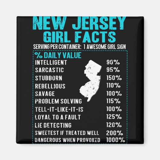 New Jersey Girl Facts Funny Birthday Gift Born In  Magneet (Voorkant)
