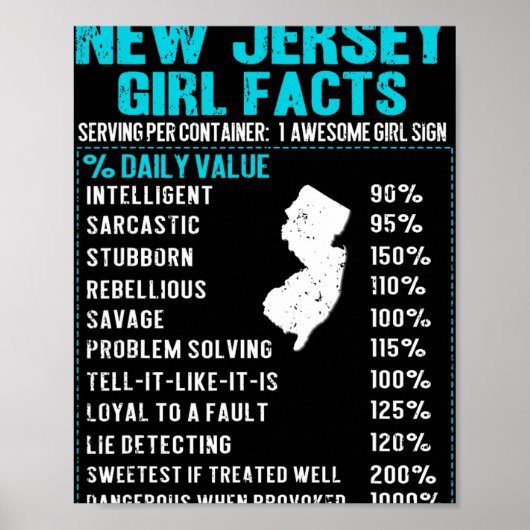 New Jersey Girl Facts Funny Birthday Gift Born In  Poster (Voorkant)