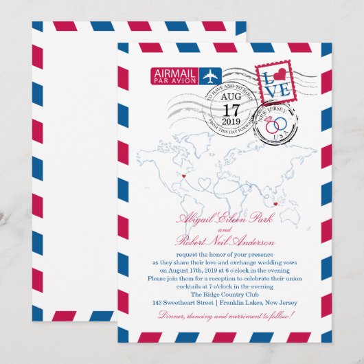 New Jersey & Indonesië Airmail Wedding Kaart (Voorkant / Achterkant)