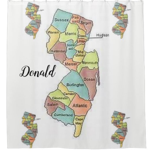 New Jersey kaart counties wit douchegordijn (Voorkant)