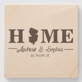 New Jersey Kaart Housewarming Paar Naam Grijs Teks Stenen Onderzetter