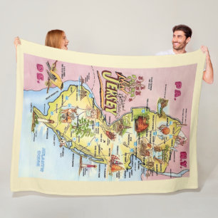 New Jersey Kleurrijk Geïllustreerde Postkaart Fleece Deken