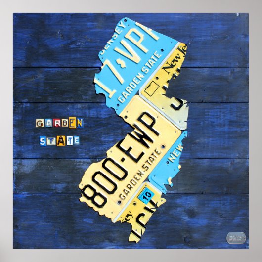 New Jersey License Bord Map Poster (Voorkant)