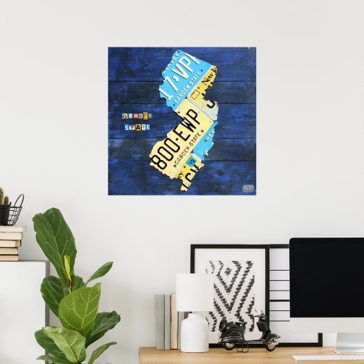 New Jersey License Bord Map Poster (Thuiskantoor)