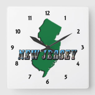 New Jersey Map en Afbeelding Text Clock Vierkante Klok