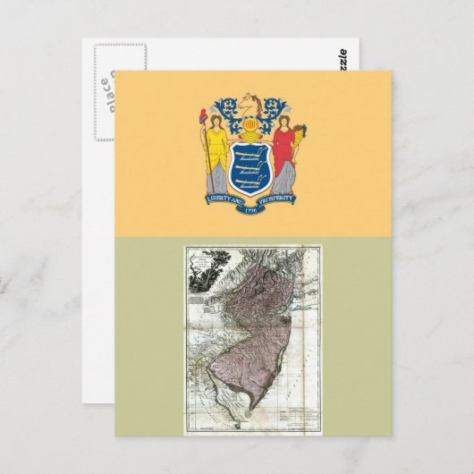 New Jersey Map en State Flag Briefkaart (Voorkant / Achterkant)
