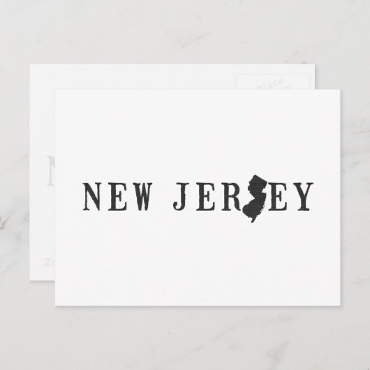 New Jersey Map Shaped Letter State Word Art Black Briefkaart (Voorkant / Achterkant)