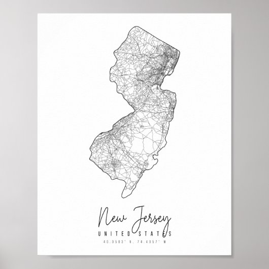 New Jersey Minimal Street Map Poster (Voorkant)