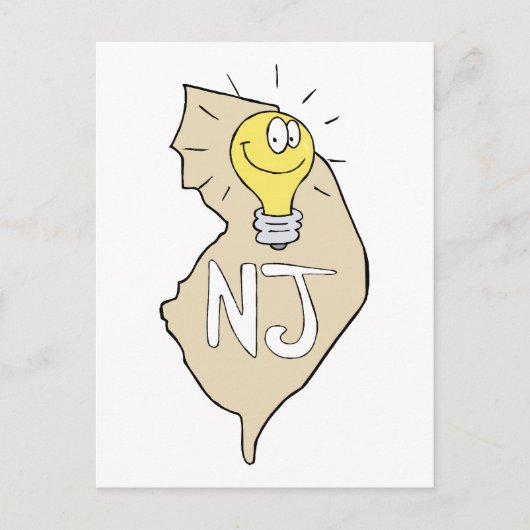 New Jersey NJ Map met grappige Light Bulb Cartoon Briefkaart (Voorkant)