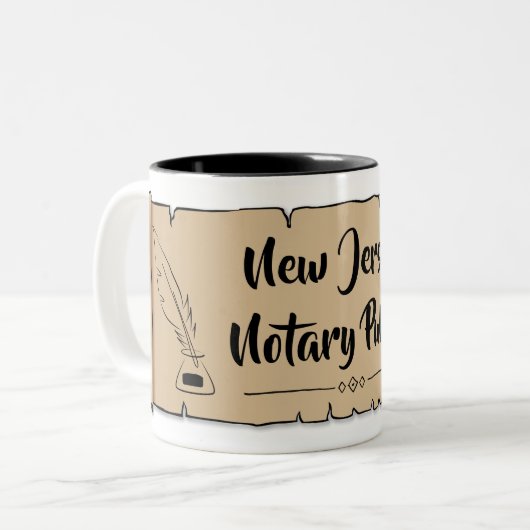 New Jersey Notary Public Scroll Feather Quill Tweekleurige Koffiemok (Voorkant links)