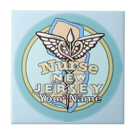 New Jersey Nurse Caduceus Tile Tegeltje (Voorkant)