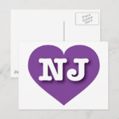 New Jersey Paars Heart - Ik hou van NJ Briefkaart (Voorkant / Achterkant)