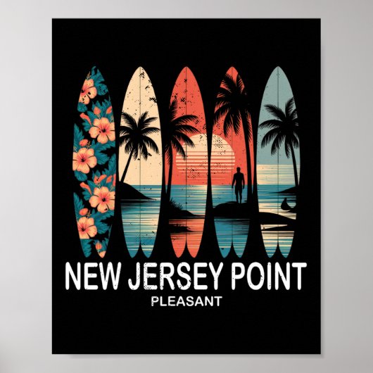 New Jersey Point Pleasant Surfplank Surfen Retro  Poster (Voorkant)