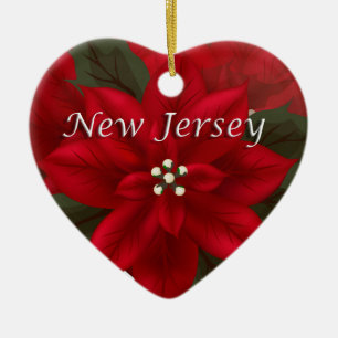 New Jersey Red Poinsettia Heart Keepomwille Orname Keramisch Ornament