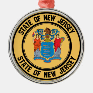 New Jersey Round Emblem Metalen Ornament