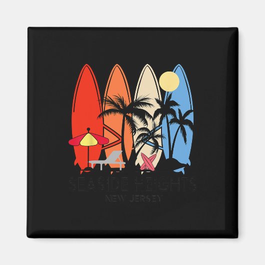 New Jersey Seaside Heights Retro Surfplank Vintage Magneet (Voorkant)