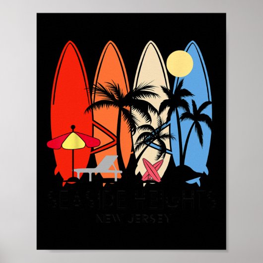 New Jersey Seaside Heights Retro Surfplank Vintage Poster (Voorkant)