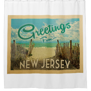 New Jersey Shore Beach Vintage Travel Douchegordijn