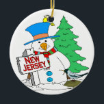 New Jersey Snowman Keramisch Ornament<br><div class="desc">New Jersey Snowman Birds</div>