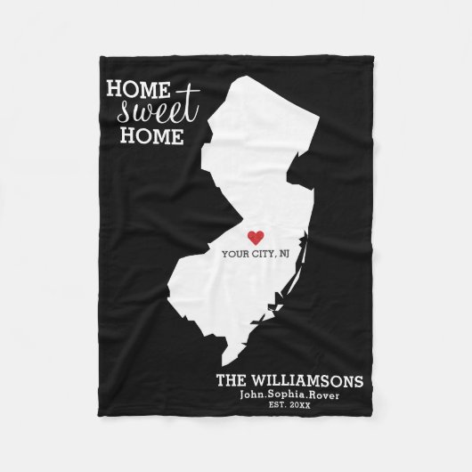 New Jersey State Map Aangepaste namen, Stad, Kleur Fleece Deken (Voorkant)