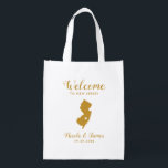 New Jersey State Map Wedding Welcome Bag, Gold Tot Boodschappentas<br><div class="desc">Het weekend van de bruiloft heet cadeautas voor gasten uit de stad voor je bruiloft,  met afbeelding van New Jersey,  met hart dat je op de precieze locatie kunt plaatsen. Vul tas met je favoriete godies.</div>