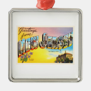 New Jersey State NJ Old Vintage Travel Briefkaart- Metalen Ornament