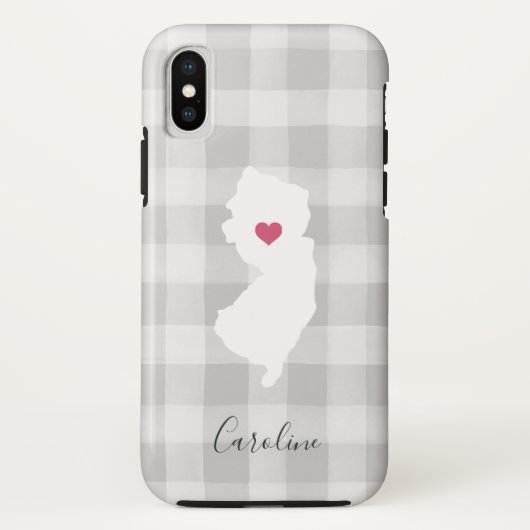 New Jersey State Silhouette Rustic Grey Plaid Case-Mate iPhone Case (Achterkant)