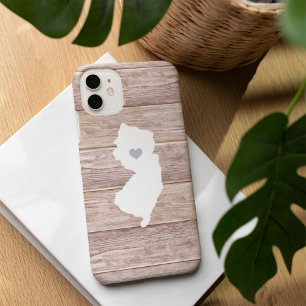 New Jersey State Silhouette Rustic Wood Look iPhone 16 Hoesje