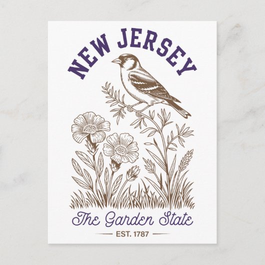 New Jersey The Garden State Est. 1787 Bird Briefkaart (Voorkant)