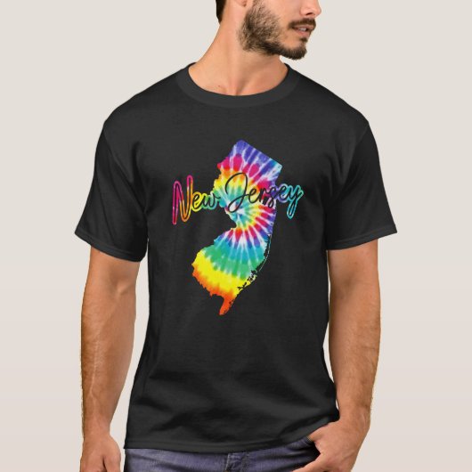 New Jersey Tie Dye State Map Pride Hippie T-shirt (Voorkant)