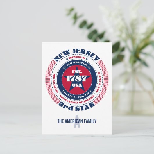 New Jersey, Trenton NJ, Patriottisch Monogram Briefkaart (Staand voorkant)