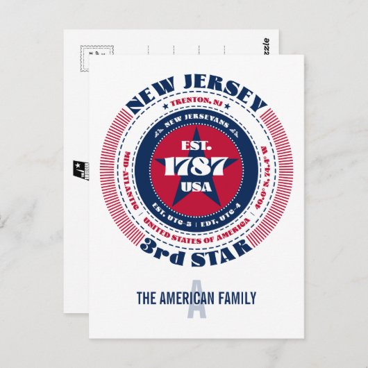 New Jersey, Trenton NJ, Patriottisch Monogram Briefkaart (Voorkant / Achterkant)