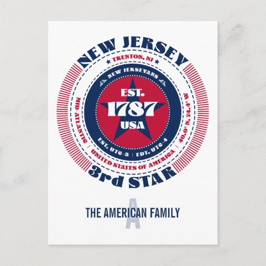 New Jersey, Trenton NJ, Patriottisch Monogram Briefkaart (Voorkant)