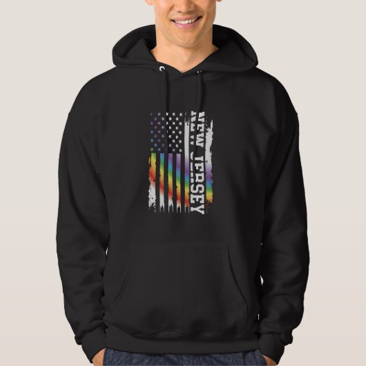 New Jersey Verenigde Staten Distressed Rainbow W U Hoodie (Voorkant)