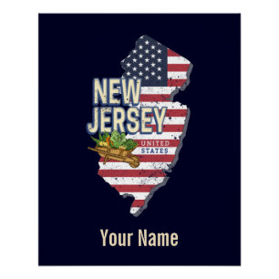 New Jersey Verenigde Staten Retro Kaart USA Souven Perfect Poster