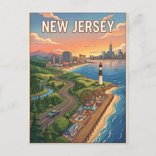 New Jersey Vintage Anime Reisposter Briefkaart (Voorkant)