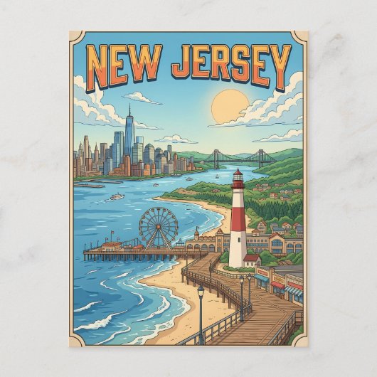 New Jersey Vintage Anime Reisposter Briefkaart (Voorkant)