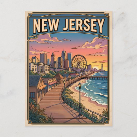 New Jersey Vintage Anime Reisposter Briefkaart (Voorkant)