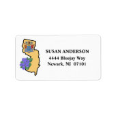 New Jersey Vlag & Bloem Blauw Violet Custom Etiket (Voorkant)